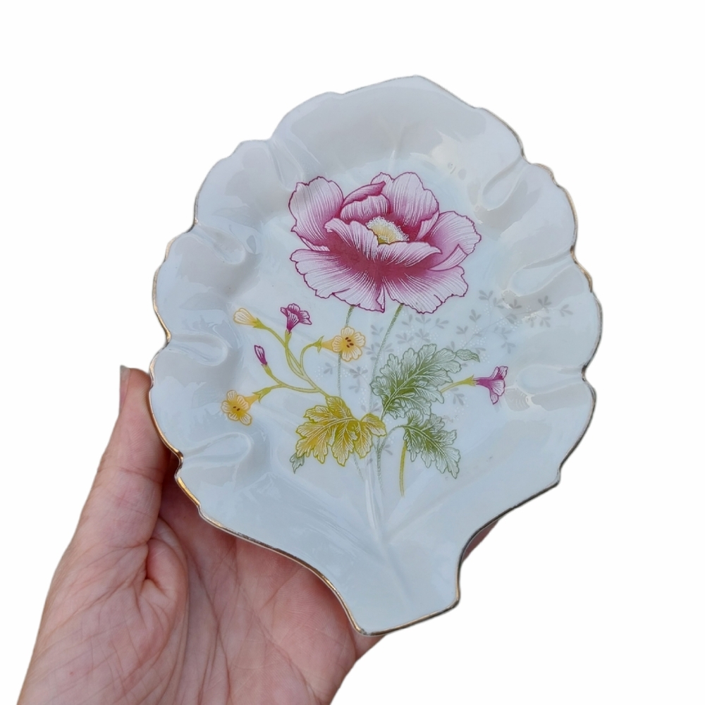 Leaf Shaped Floral Trinket Dish